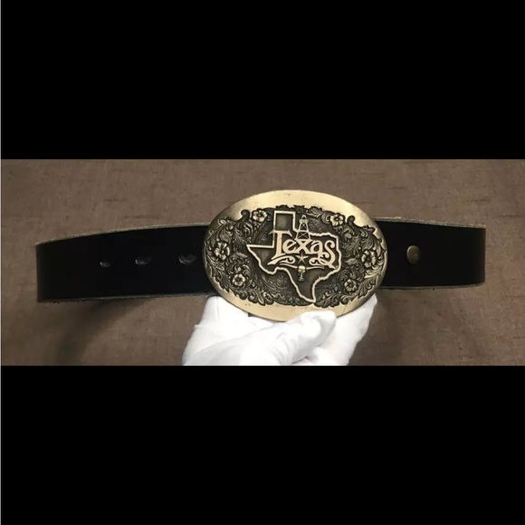 ADM Award Design Medals Texas Solid Brass Buckle Black Leather Belt Norman OK - Picture 10 of 13